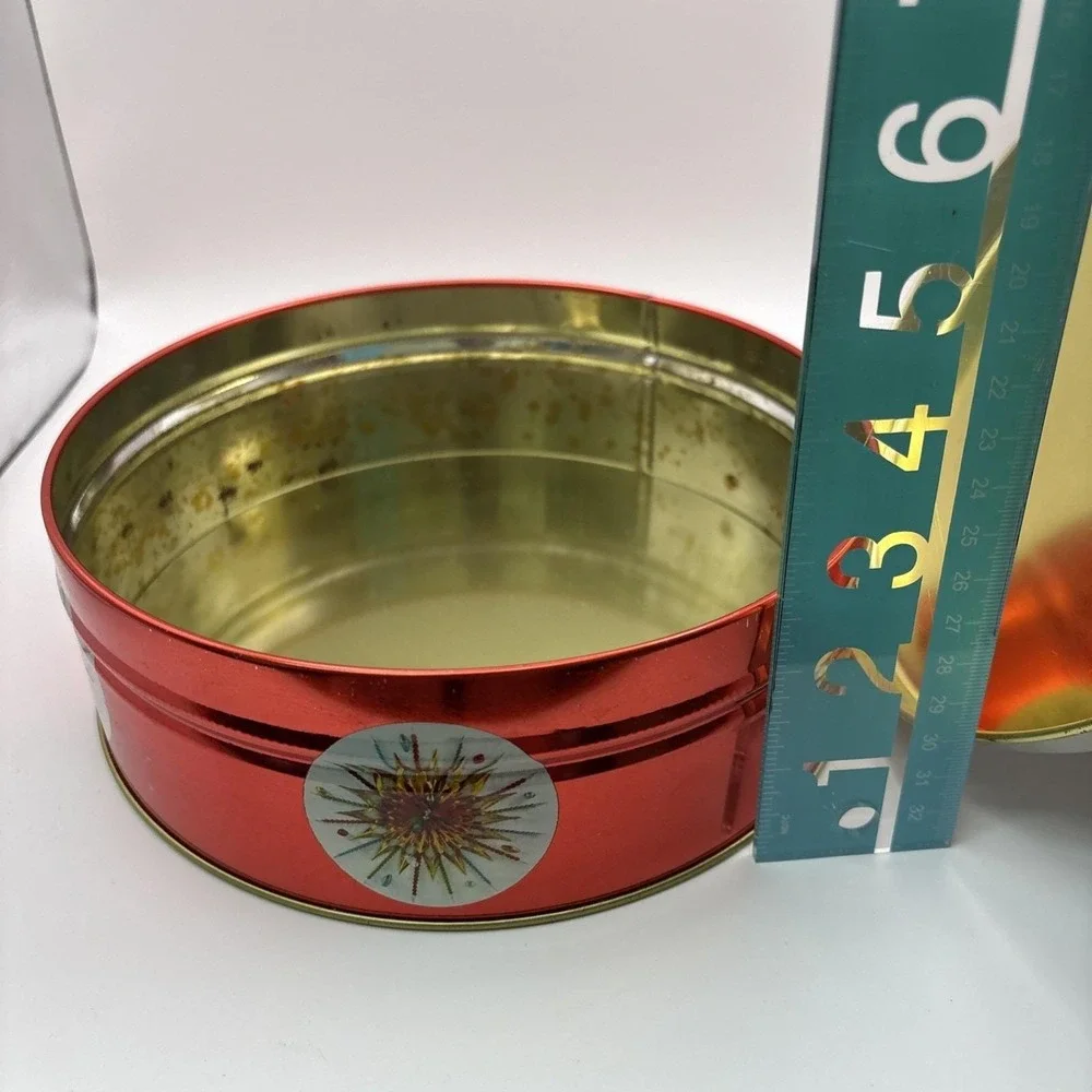 Vtg~Round Red Christmas Holiday TIns w/White Lid~Set of 3~MCM/Retro